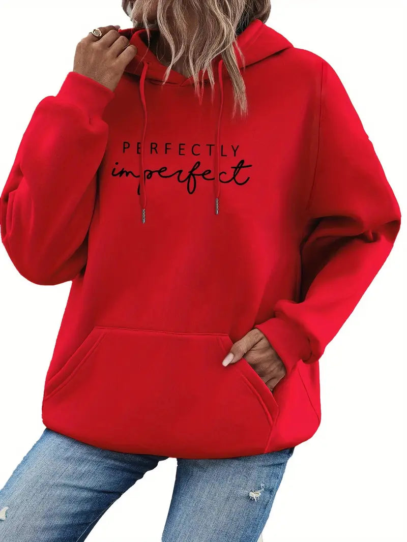 Letter Print Kangaroo Pocket Hoodie – Casual Long Sleeve Drawstring Sweatshirt