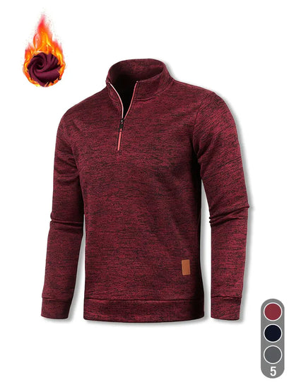 Moletom masculino com forro de lã e meio zíper - Pulôver quente e casual para outono e inverno
