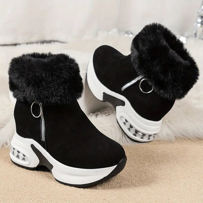 Botas de plataforma femininas - zíper suave, estilo robusto, forro de pelúcia