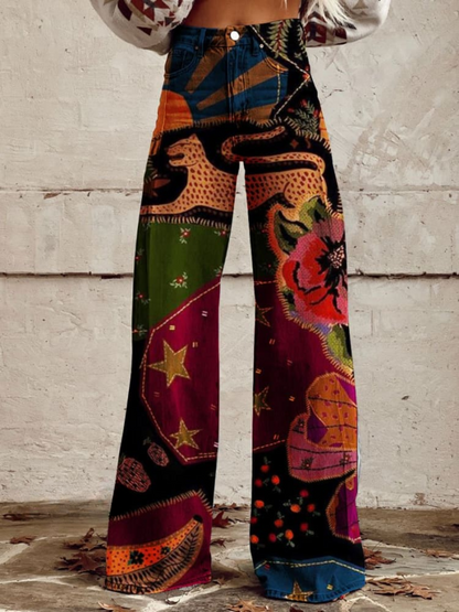 Olivia™ - Vintage-Hose mit weitem Bein und buntem Aufdruck