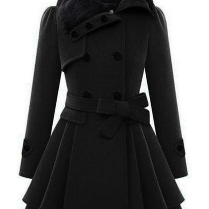 Women's Winter Pea Coat, Double-Breasted Faux Fur Jacket