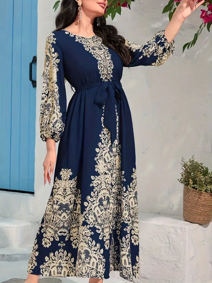 Ramadan Print Kaftan – Elegant Tie-Waist Maxi Dress