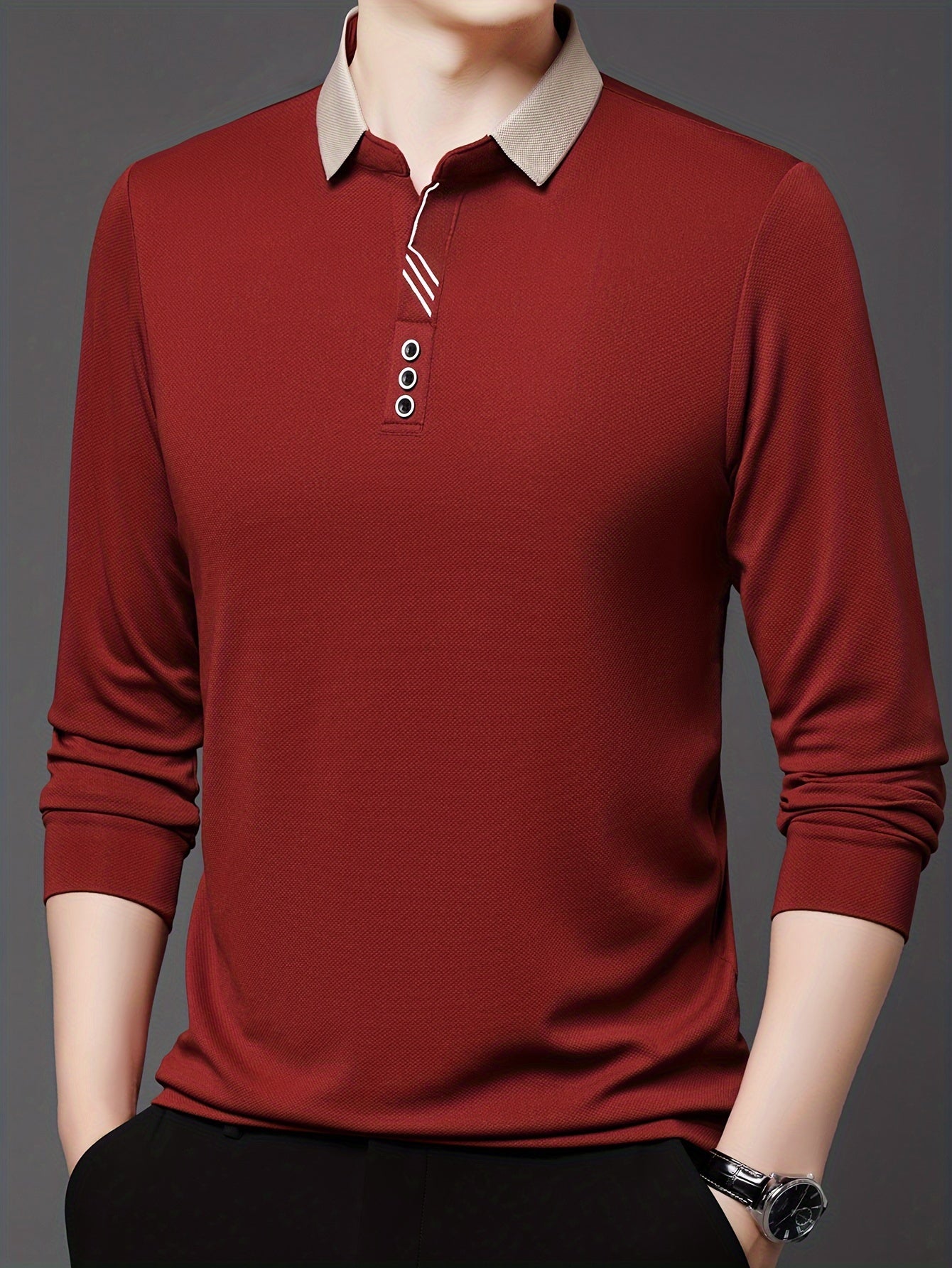 Camisa de manga comprida elástica leve masculina para golfe e uso casual