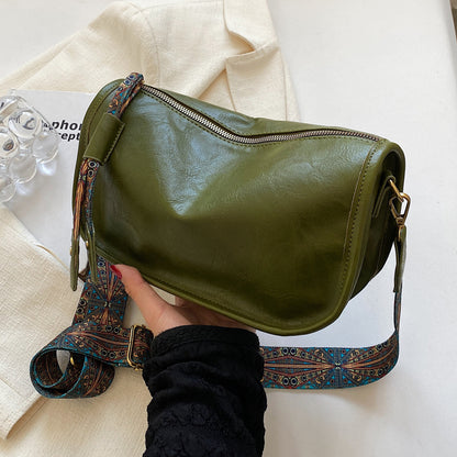 Bolsa tiracolo com zíper e estampa gráfica - estilosa, alça larga, grande capacidade