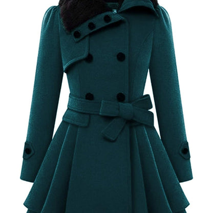 Women's Winter Pea Coat, Double-Breasted Faux Fur Jacket