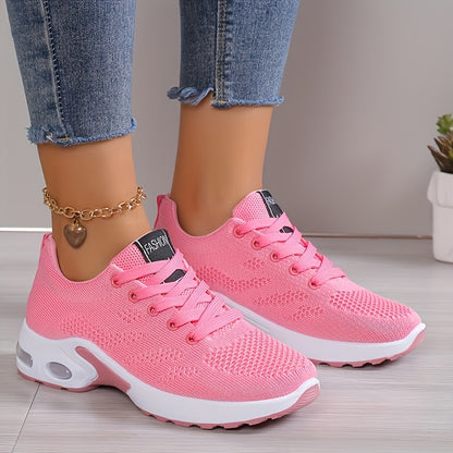 Womens Low-Top Air Cushion Sneakers - Shock Absorbing, Breathable, Comfortable, and Lightweight Fabric Shoes for Outdoor Sports and Daily Wear - All-Season, Lace-Up, Solid Color, and MD Sole