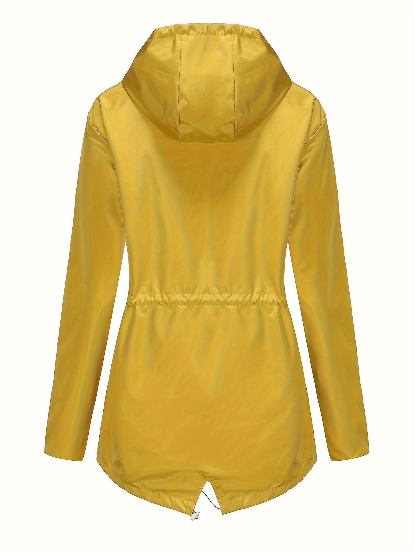 [Cozy Comfort] Women's Waterproof Long Sleeve Hooded Raincoat - Mid-Length Casual Sporty Style with Adjustable Drawstrings, Pockets, and Belt Detail - Olive Green Polyester Jacket for Outdoor Activities