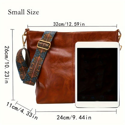 Bolsa Hobo com Alça Geométrica - Grande Capacidade, Retro Crossbody