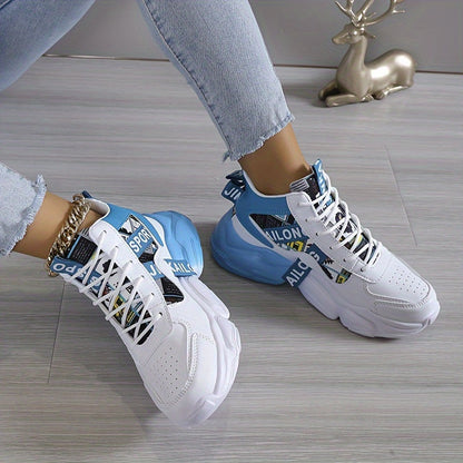 Women's Colorblock High-Top Sneakers, Lace-Up Breathable Platform Trainers