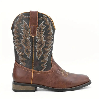 Herren-Roper-Stiefel mit quadratischer Zehenpartie, Western-Cowboystiefel, bestickte Roper-Stiefel bis zur Mitte der Wade