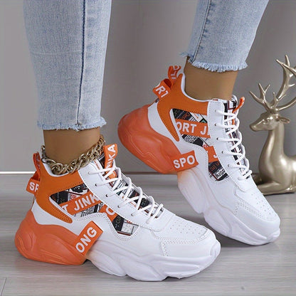 Women's Colorblock High-Top Sneakers, Lace-Up Breathable Platform Trainers
