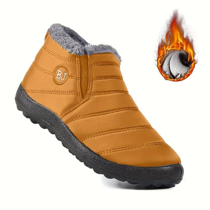 Wasserdichte Damen-Stiefeletten – Niedriger Plateauabsatz, Schlupfstiefel, Plüschfutter