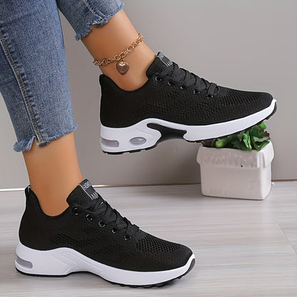 Womens Low-Top Air Cushion Sneakers - Shock Absorbing, Breathable, Comfortable, and Lightweight Fabric Shoes for Outdoor Sports and Daily Wear - All-Season, Lace-Up, Solid Color, and MD Sole