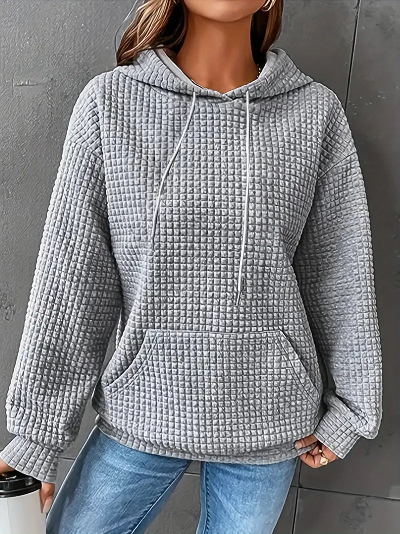 Women's Cozy Waffle Knit Oversized Hoodie – Vibrant Red, Long Sleeve, Drawstring Hood, Fall/Winter