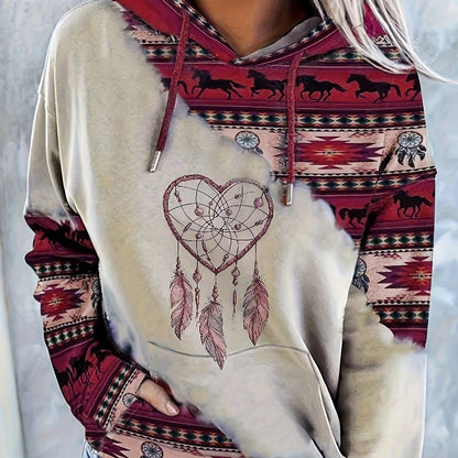 Bohemian Dreamcatcher Hoodie, Round Neck, All Seasons.