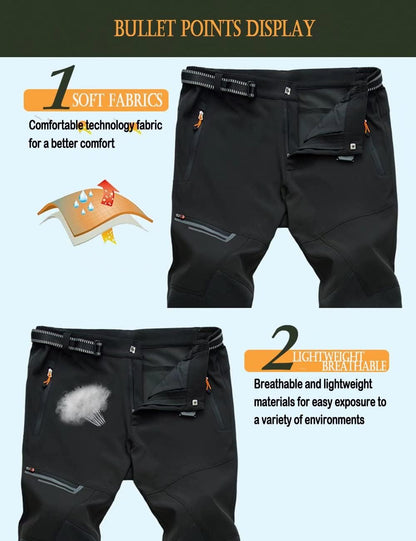 Calças de caminhada masculinas, de secagem rápida, resistentes à água, leves, para trabalho ao ar livre, com bolsos com zíper