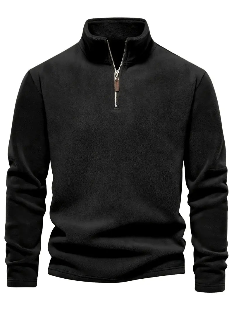 Camisa Henley de lã masculina de outono e inverno - Pulôver com gola alta e meio zíper - Perfeito para clima frio e atividades ao ar livre