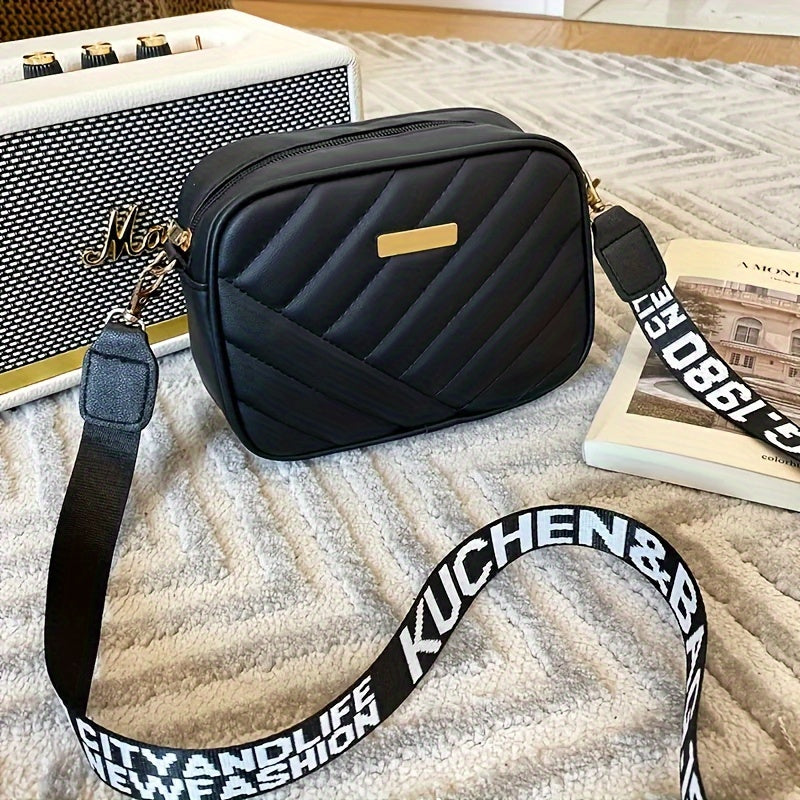 Bolsa tiracolo acolchoada feminina - couro sintético, alça ajustável