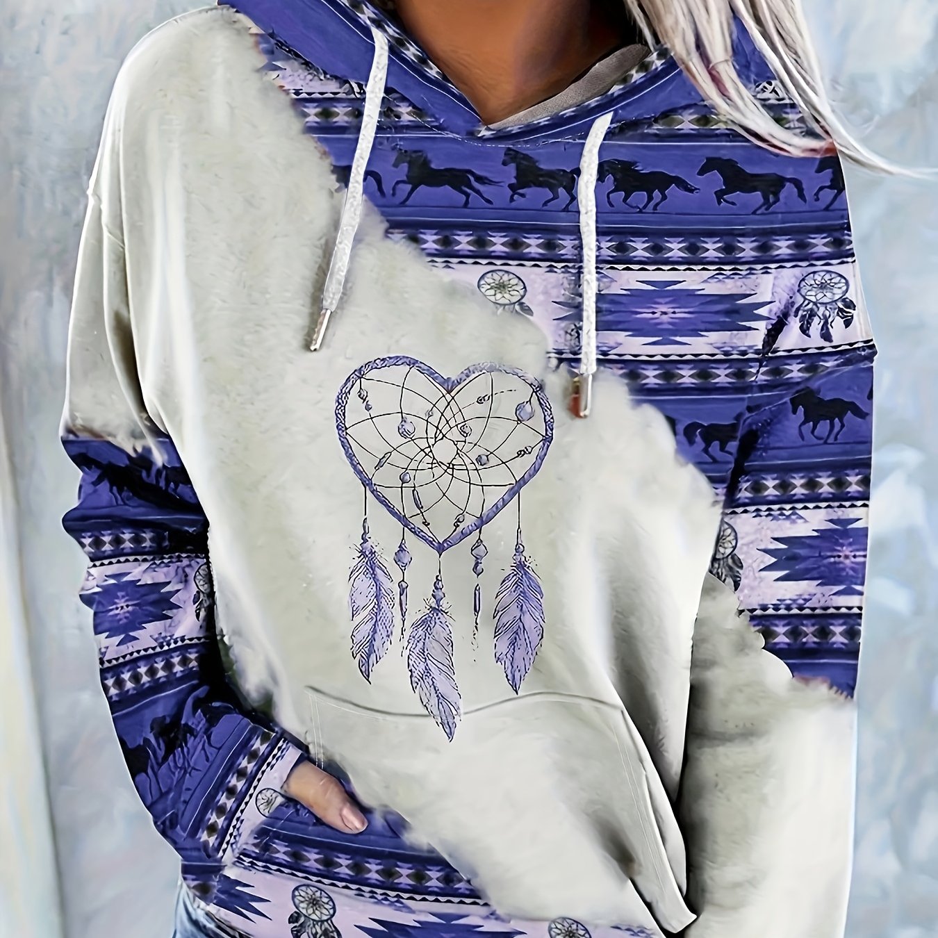 Bohemian Dreamcatcher Hoodie, Round Neck, All Seasons.