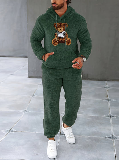 Men's Fleece Hoodie & Sweatpants Set, Casual Fall/Winter Outfit