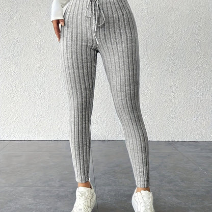Einfarbige Leggings mit Kordelzug – lässig, dehnbar und eng anliegend für den Alltag