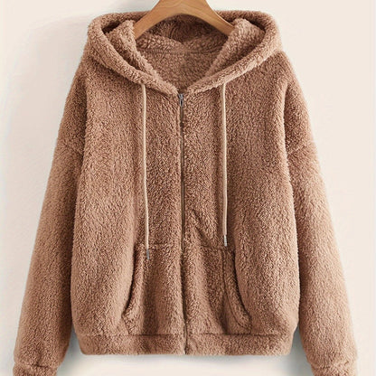 Plaid Hooded Zipper Coat, Casual Fall/Winter Outerwear