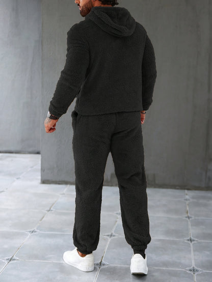 Men's Fleece Hoodie & Sweatpants Set, Casual Fall/Winter Outfit