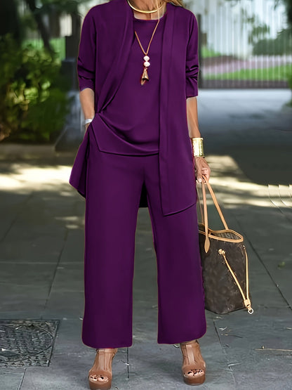 Lässiges dreiteiliges Set, Strickjacke, Top &amp; Hose