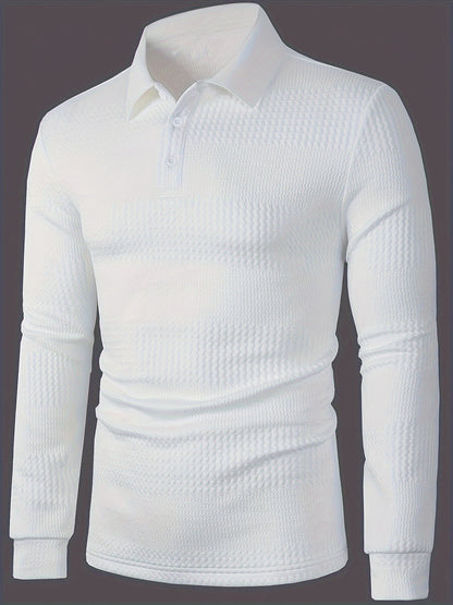 Men's Solid Long Sleeve Button-Up Shirt, Polyester-Spandex Blend
