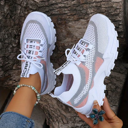 Women's Colorblock Knit Sneakers, Breathable Low Top Running Shoes (Plus Size)