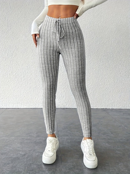 Einfarbige Leggings mit Kordelzug – lässig, dehnbar und eng anliegend für den Alltag