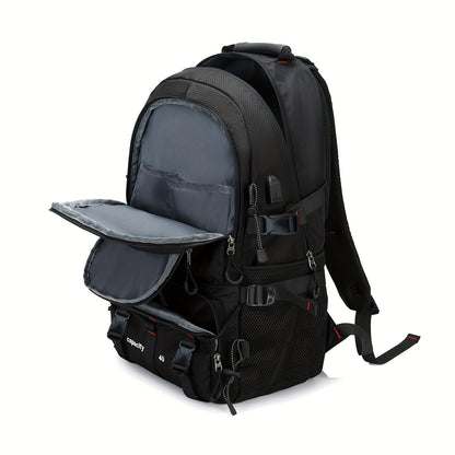CASAKEMCA 10.57gal Lightweight Nylon Travel Backpack with USB Charging Port - Waterproof, Adjustable Straps, Multiple Compartments, Ideal for Hiking & Camping - Perfect Gift for Men & Women, Backpack for Travel
