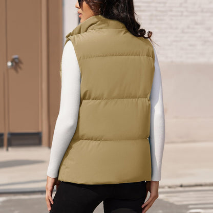 Damen Puffer Daunenweste Übergroße Oberbekleidung mit Reißverschluss Leichte wattierte Winterweste mit Taschen