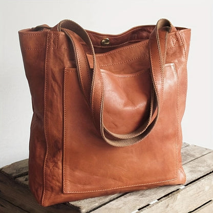 Retro-Tragetasche in Volltonfarbe – Ölleder PU, Umhängetasche mit mehreren Taschen