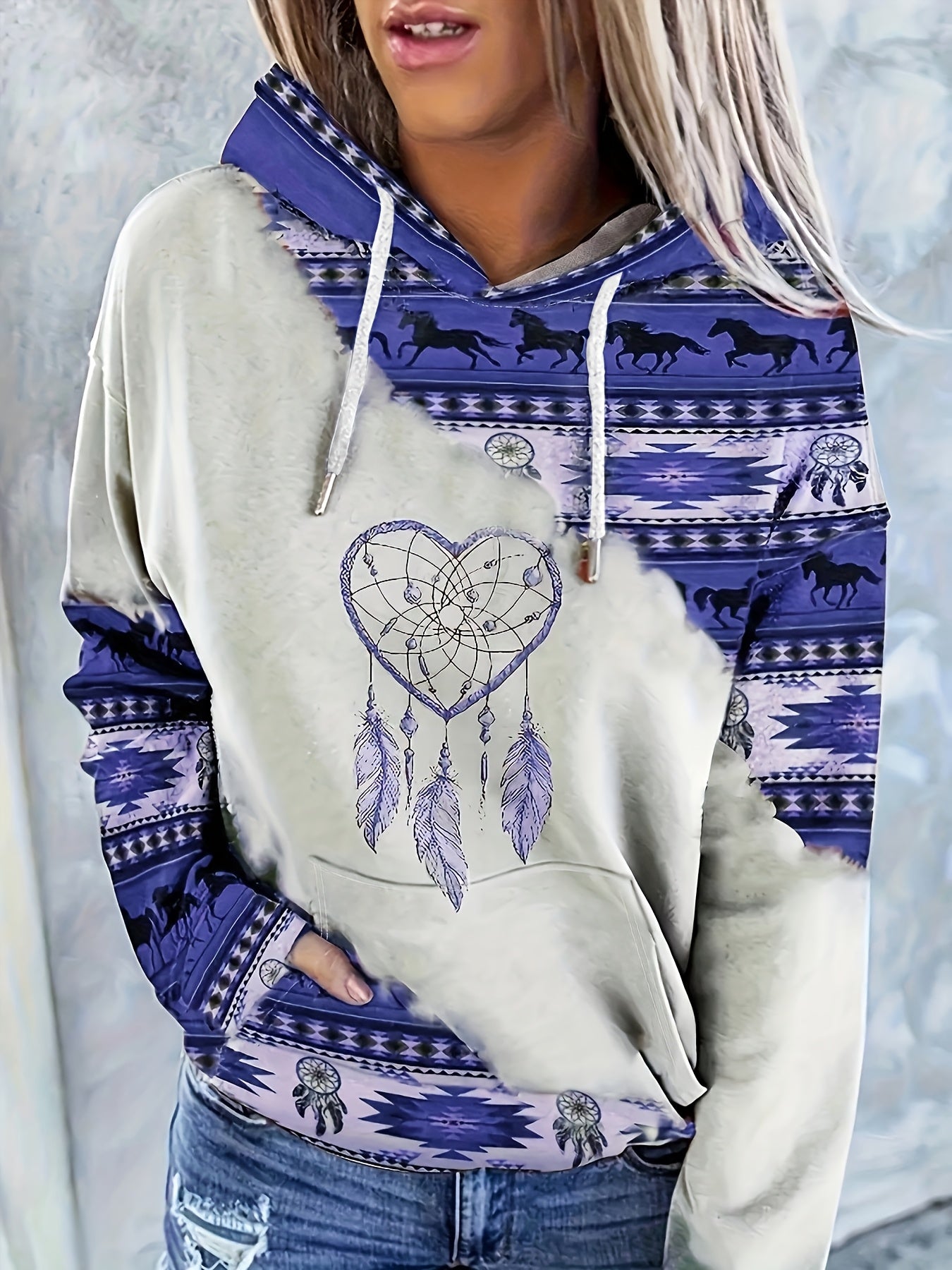Bohemian Dreamcatcher Hoodie, Round Neck, All Seasons.