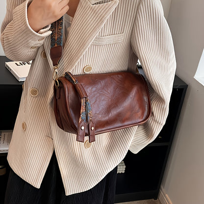 Bolsa tiracolo com zíper e estampa gráfica - estilosa, alça larga, grande capacidade