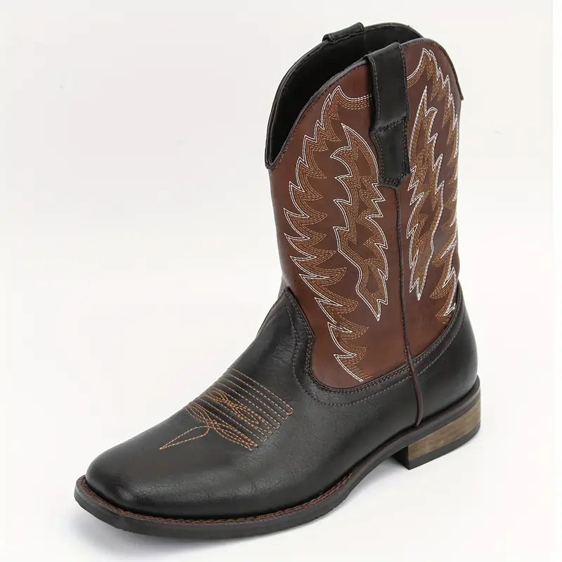 Herren-Roper-Stiefel mit quadratischer Zehenpartie, Western-Cowboystiefel, bestickte Roper-Stiefel bis zur Mitte der Wade
