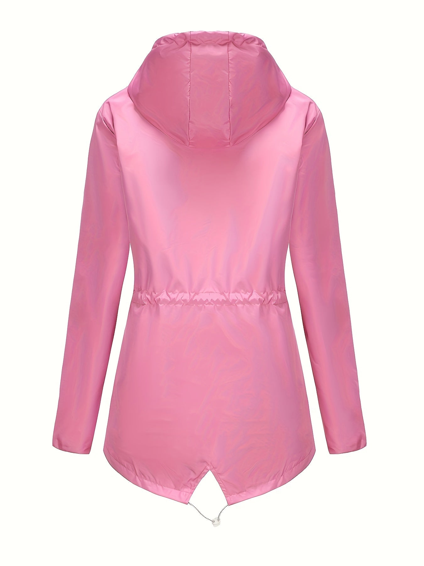 [Cozy Comfort] Women's Waterproof Long Sleeve Hooded Raincoat - Mid-Length Casual Sporty Style with Adjustable Drawstrings, Pockets, and Belt Detail - Olive Green Polyester Jacket for Outdoor Activities