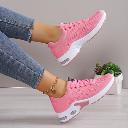 Womens Low-Top Air Cushion Sneakers - Shock Absorbing, Breathable, Comfortable, and Lightweight Fabric Shoes for Outdoor Sports and Daily Wear - All-Season, Lace-Up, Solid Color, and MD Sole