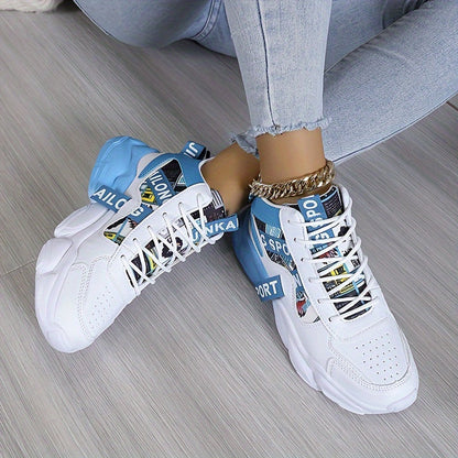 Women's Colorblock High-Top Sneakers, Lace-Up Breathable Platform Trainers