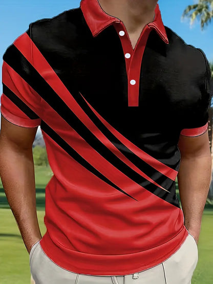 Casual Men's Color Block Short Sleeve Lapel Shirt – Summer Outdoor, Golf & Tennis