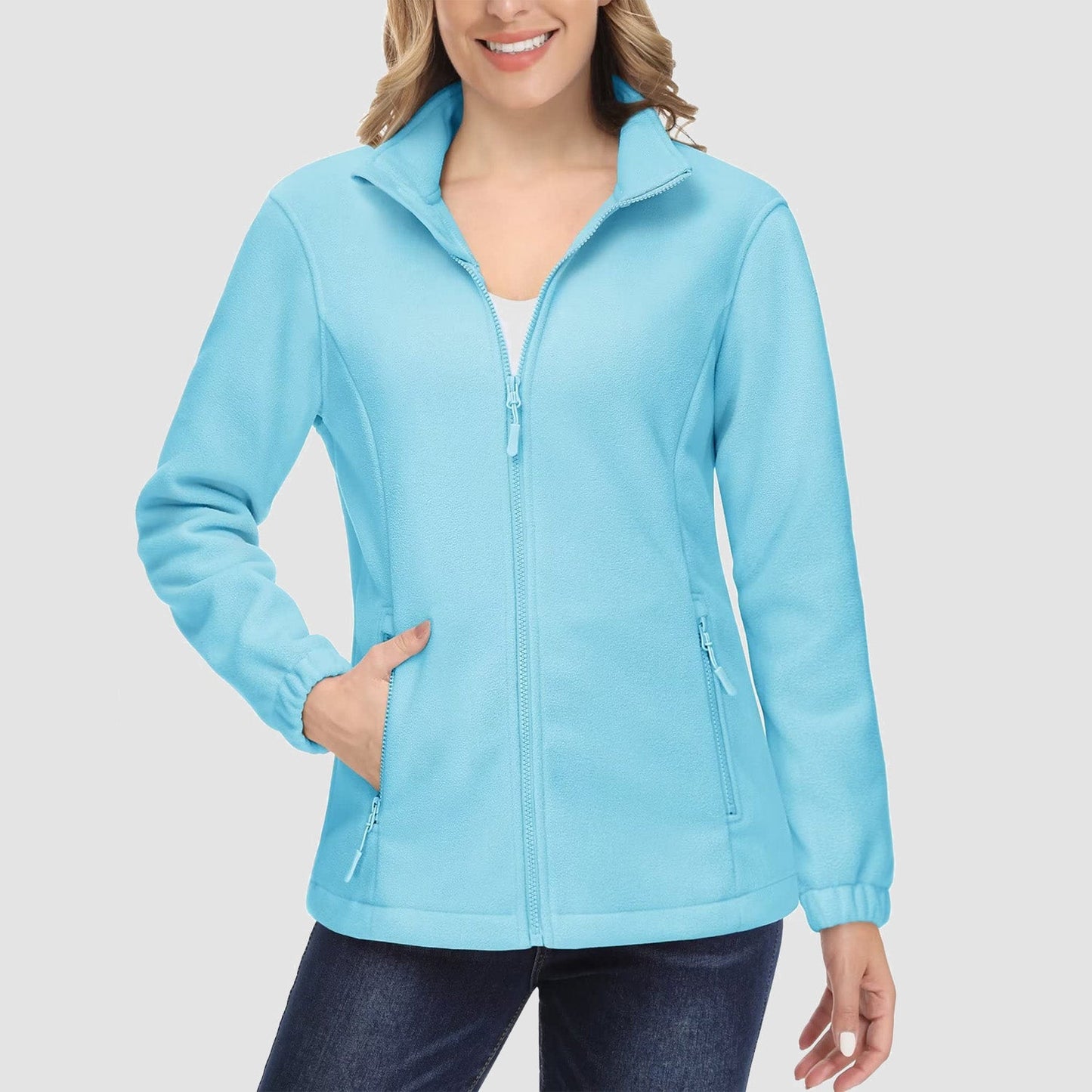 Damen Fleecejacke, weich, durchgehender Reißverschluss, warm, langärmelig, mit 2 Reißverschlusstaschen, Winterjacken 