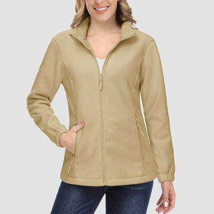 Damen Fleecejacke, weich, durchgehender Reißverschluss, warm, langärmelig, mit 2 Reißverschlusstaschen, Winterjacken 