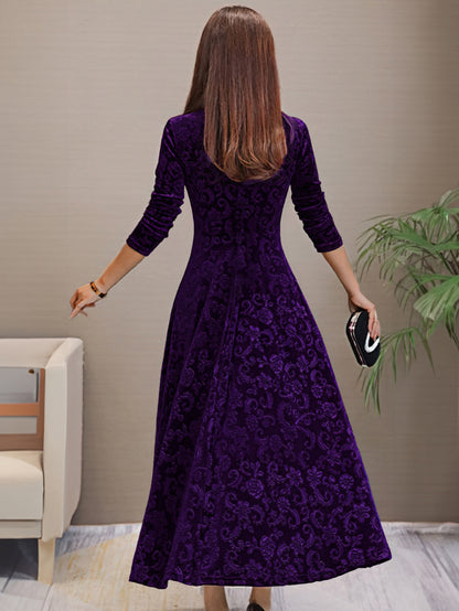 Vestido longo liso, decote em V, manga comprida, estilo elegante para primavera/outono.