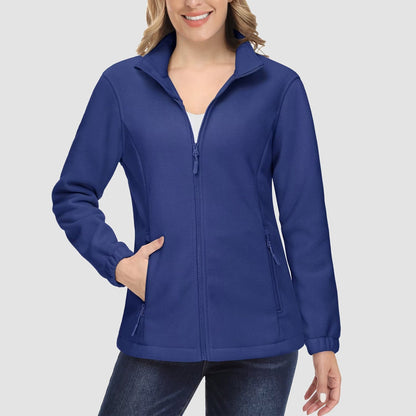Damen Fleecejacke, weich, durchgehender Reißverschluss, warm, langärmelig, mit 2 Reißverschlusstaschen, Winterjacken 