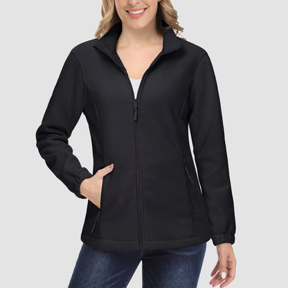 Damen Fleecejacke, weich, durchgehender Reißverschluss, warm, langärmelig, mit 2 Reißverschlusstaschen, Winterjacken 