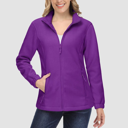 Damen Fleecejacke, weich, durchgehender Reißverschluss, warm, langärmelig, mit 2 Reißverschlusstaschen, Winterjacken 