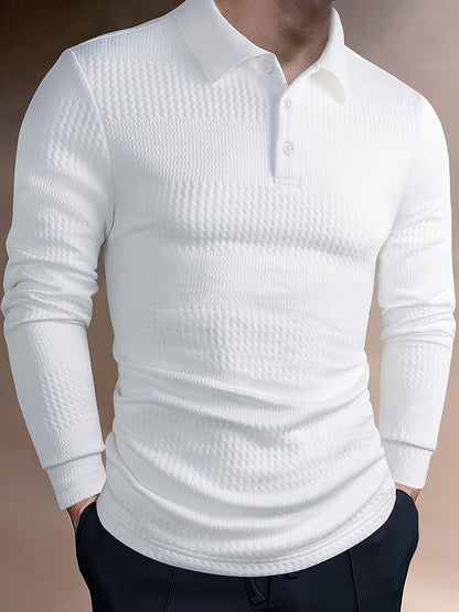 Men's Solid Long Sleeve Button-Up Shirt, Polyester-Spandex Blend