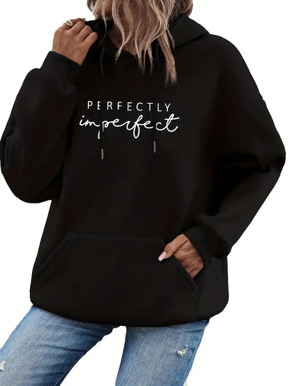 Letter Print Kangaroo Pocket Hoodie – Casual Long Sleeve Drawstring Sweatshirt