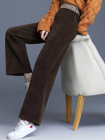 Fleecegefütterte Cordhose mit weitem Bein – Hohe Taille, lässiger gerader Schnitt, Übergröße